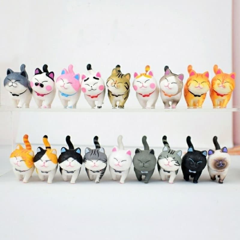 9 Pçs/Set 3-4cm Bonito Mini Gato Siamês Estatuetas De Animais Japão Anime Sino Boneca Linda Simulação De PVC Estátua De Presentes De Ano Novo Decoração De Casa Enfeites Artesanato