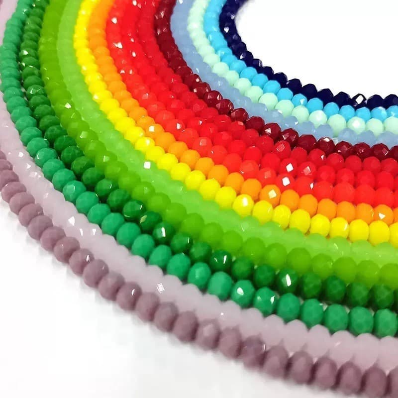 Kit 10 Fios de Cristal 6mm Flat Facetado Vidro 85 à 90 Cristais Contas por fio 64 Cores Premium