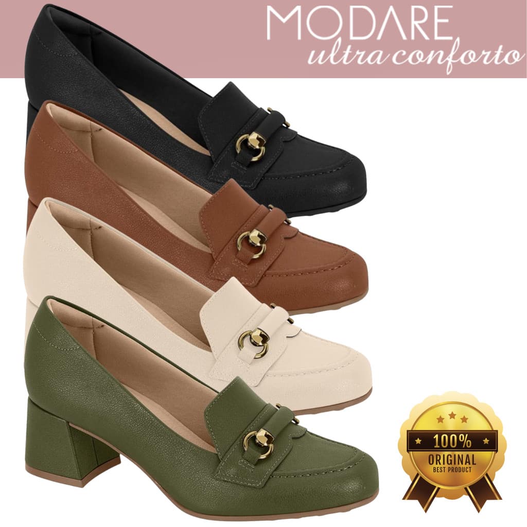 Sapato Modare Ultraconforto Feminino Napa Salto Bloco Baixo Medio Fivela Loafer Floather Original