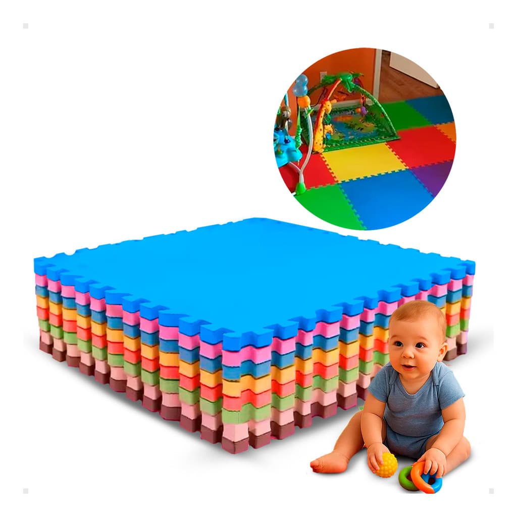 Kit Tapete Tatame Eva Premium Bebê 50x50x1cm 10mm+bordas Babyland Kit 04, 08, 10 e 12 Placas