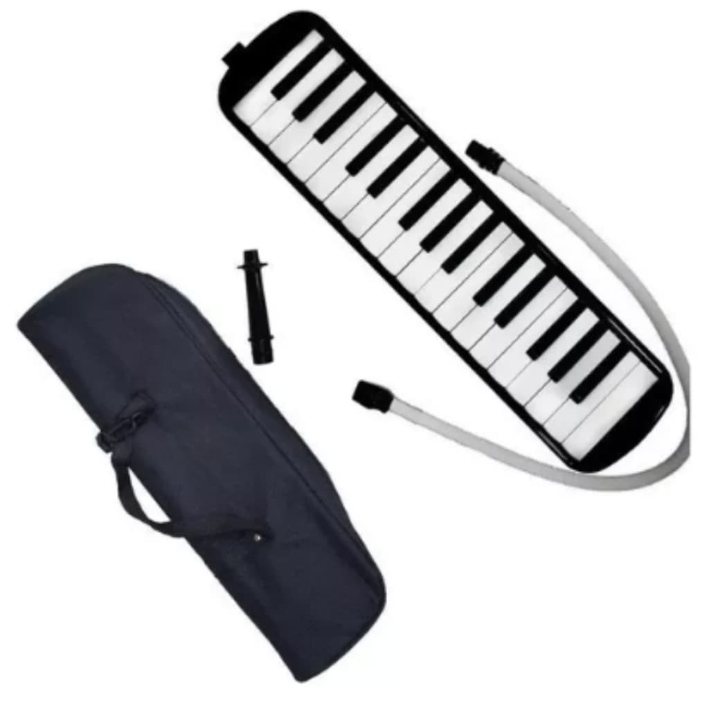 Escaleta De Sopro 32 Teclas C/ Capa Melódica Infantil Preta Mangueira e Bocal Versátil