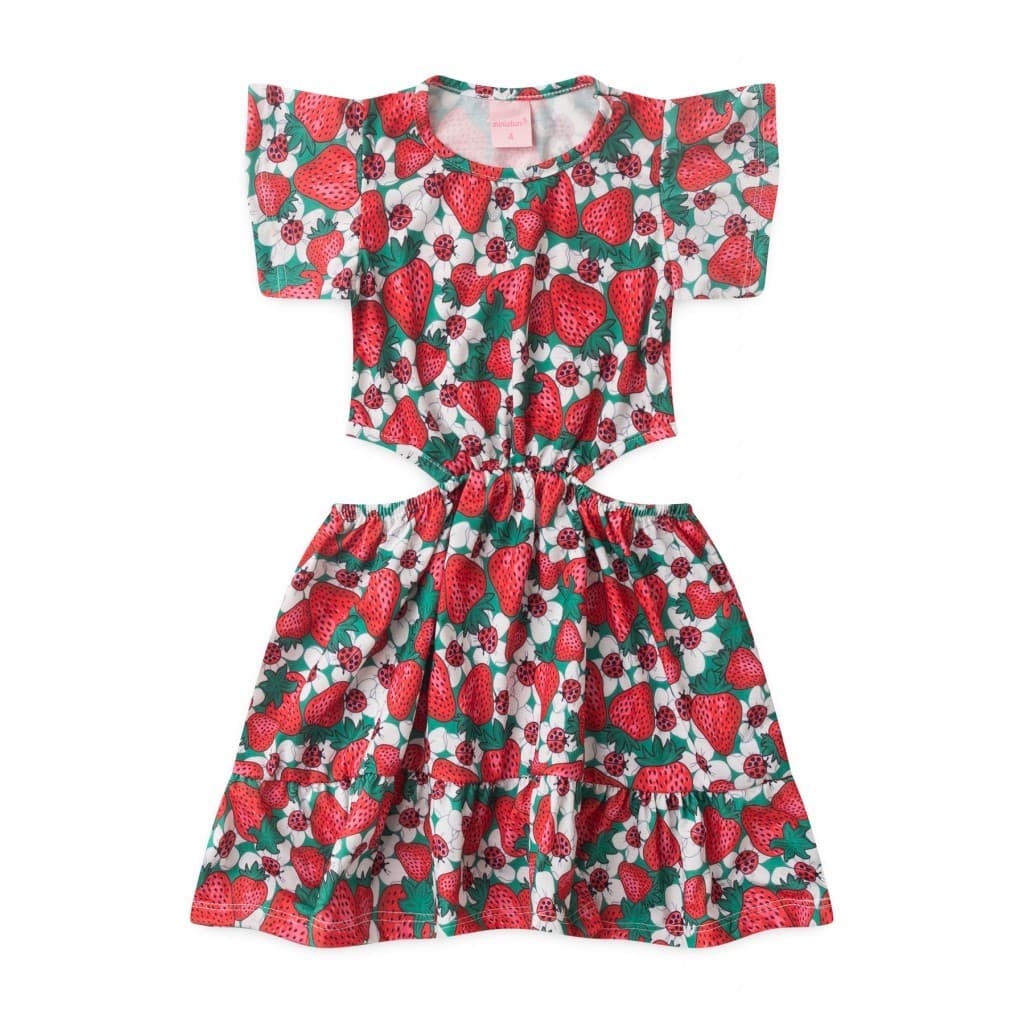Vestido Feminino Infantil Campo De Morangos