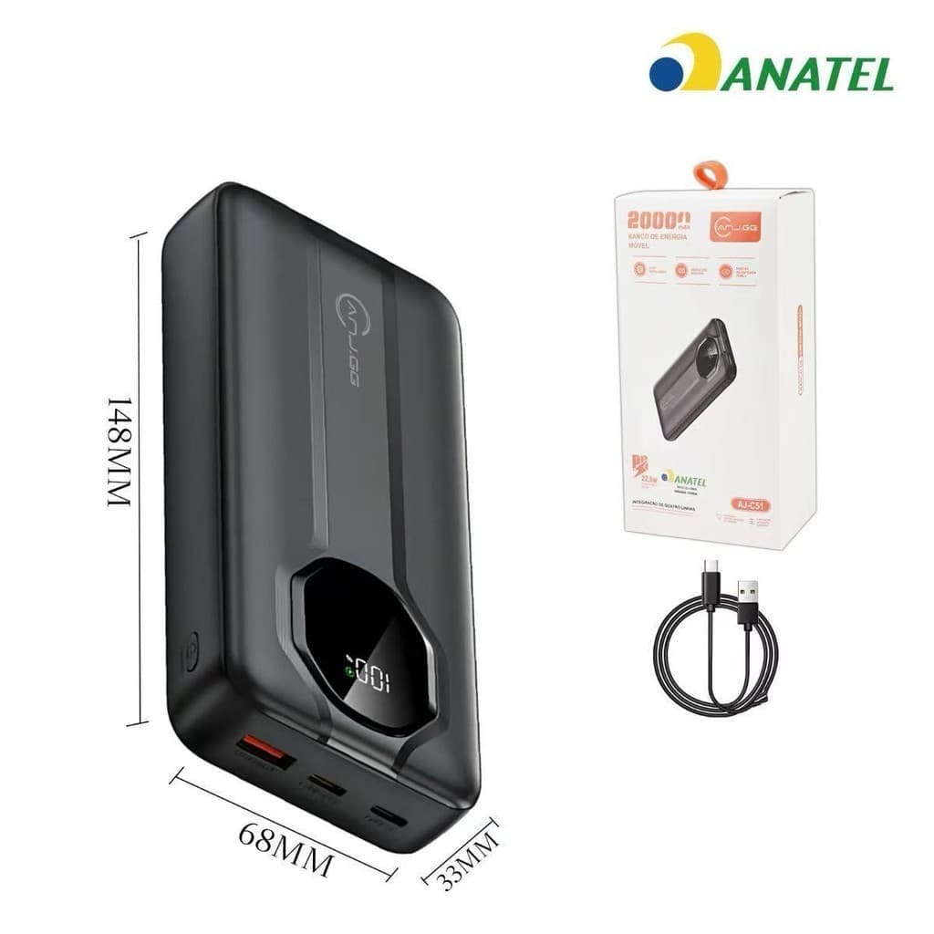 Power Bank Carregador Portátil Carregamento Rápido 20000mAh Para Celular Exibição Digital Equipado Com Cabo Duplo anjgg