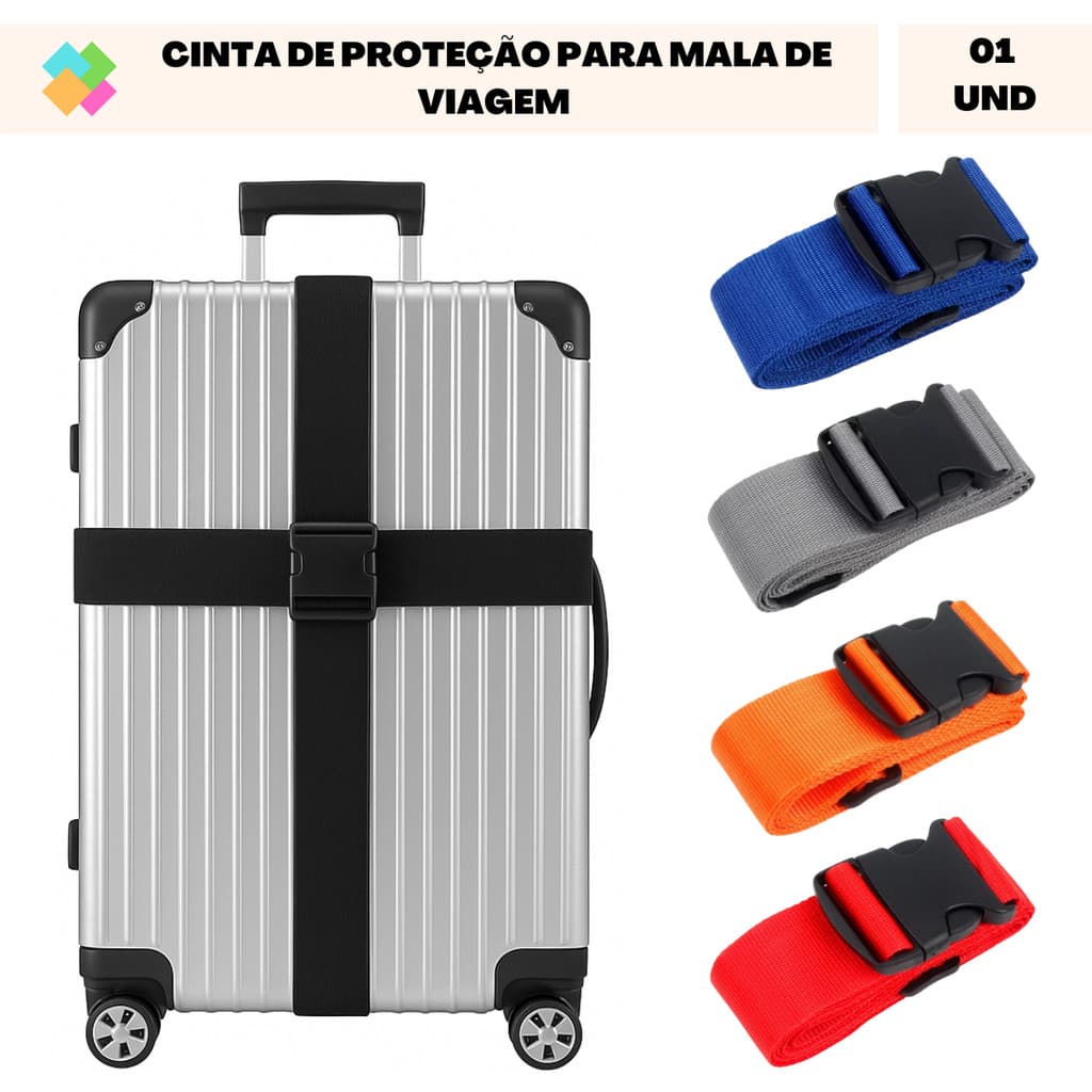 Fita Cinta de Proteção e Segurança de Mala de Viagem Anti-Furto Ajustável (1 Und)