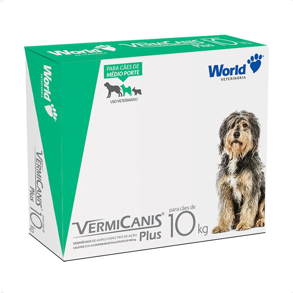 Vermicanis Plus Vermífugo World para Cães de 10Kg - 4 Comprimidos