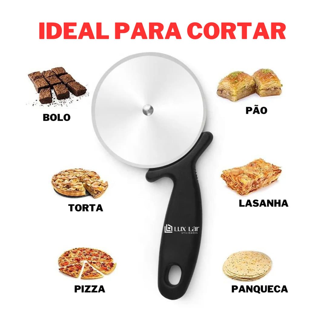 Cortador de Pizza Inox Profissional Carretilha Cortador de Massas e Pastel Preto-