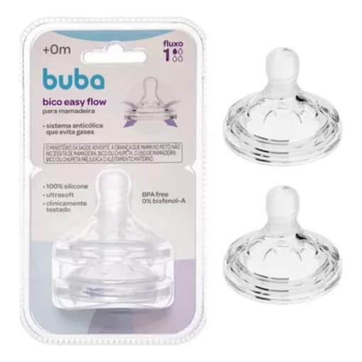 Kit 2 Bicos Para Mamadeira Easy Flow Fluxo 1 Buba +0m