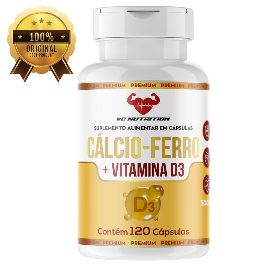 Suplemento Cálcio + Ferro + Vitamina D3 5000 UI – Saúde Óssea & Energia Total