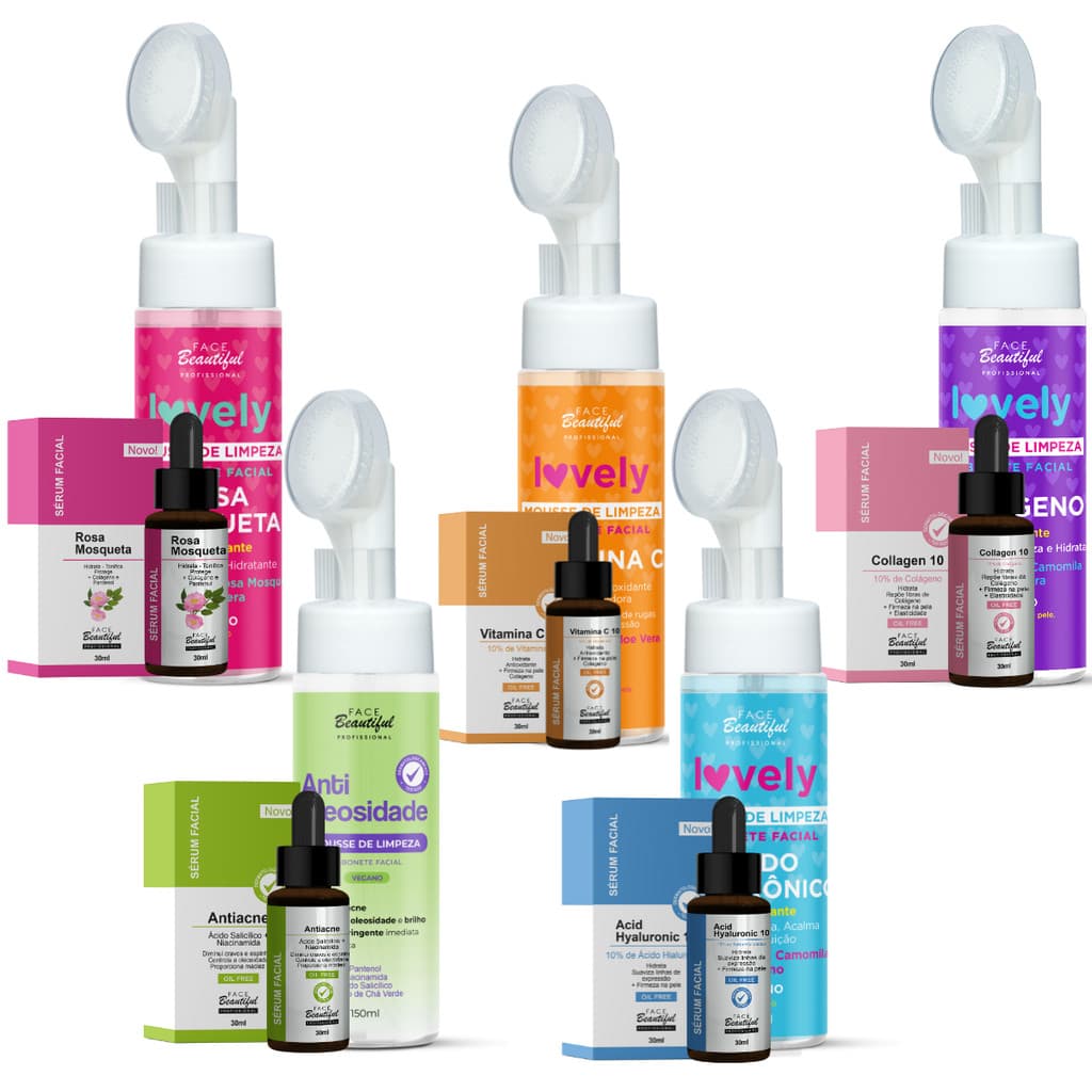 Kit Skin Care Sabonete Mousse Facial Lovely E Serum Hidratante Face Beautiful