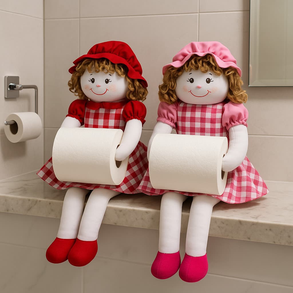 Porta Papel Higiênico Boneca Xadrez Decoração para Banheiro