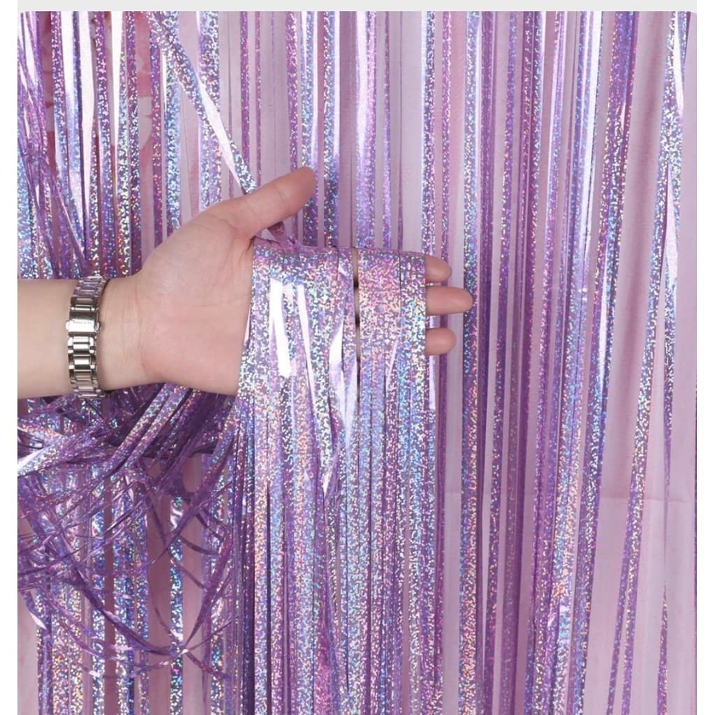 Kit com1/2/3Decoração festa E Dia Namorado,Unidades Cortina Metalizada Holografica Franja 2x1m e eventos 3D Varias Cores