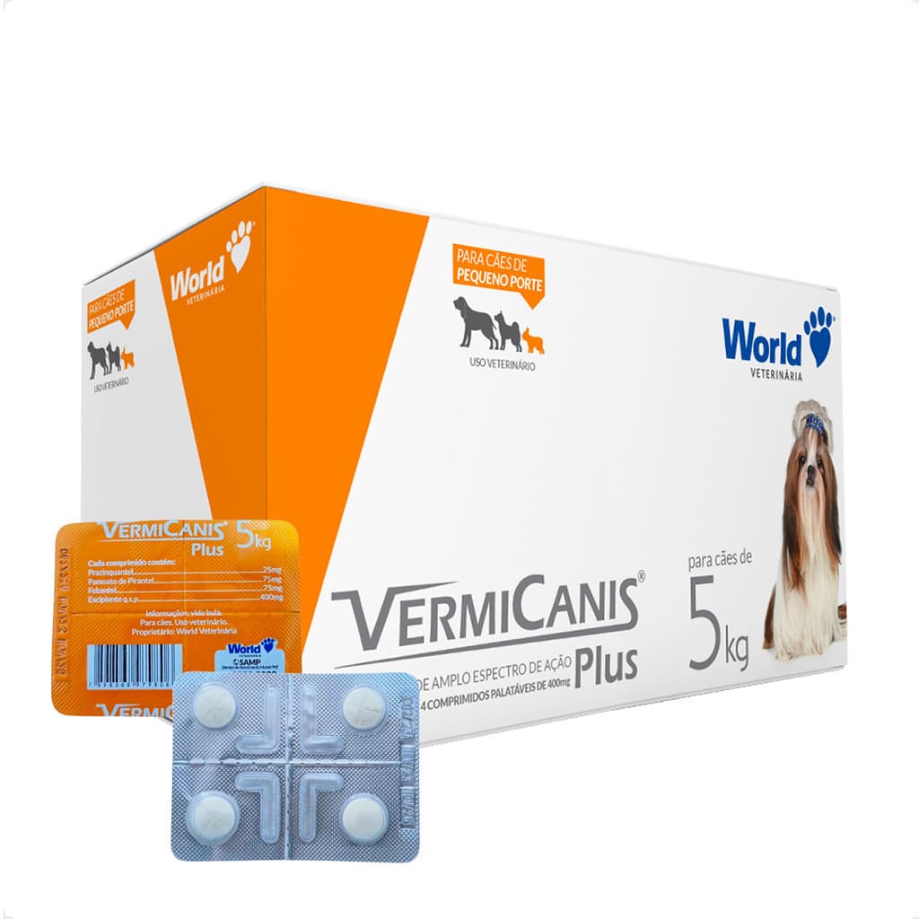VermiCanis Plus Vermífugo World para Cães de 5Kg - Blíster 4 Comprimidos