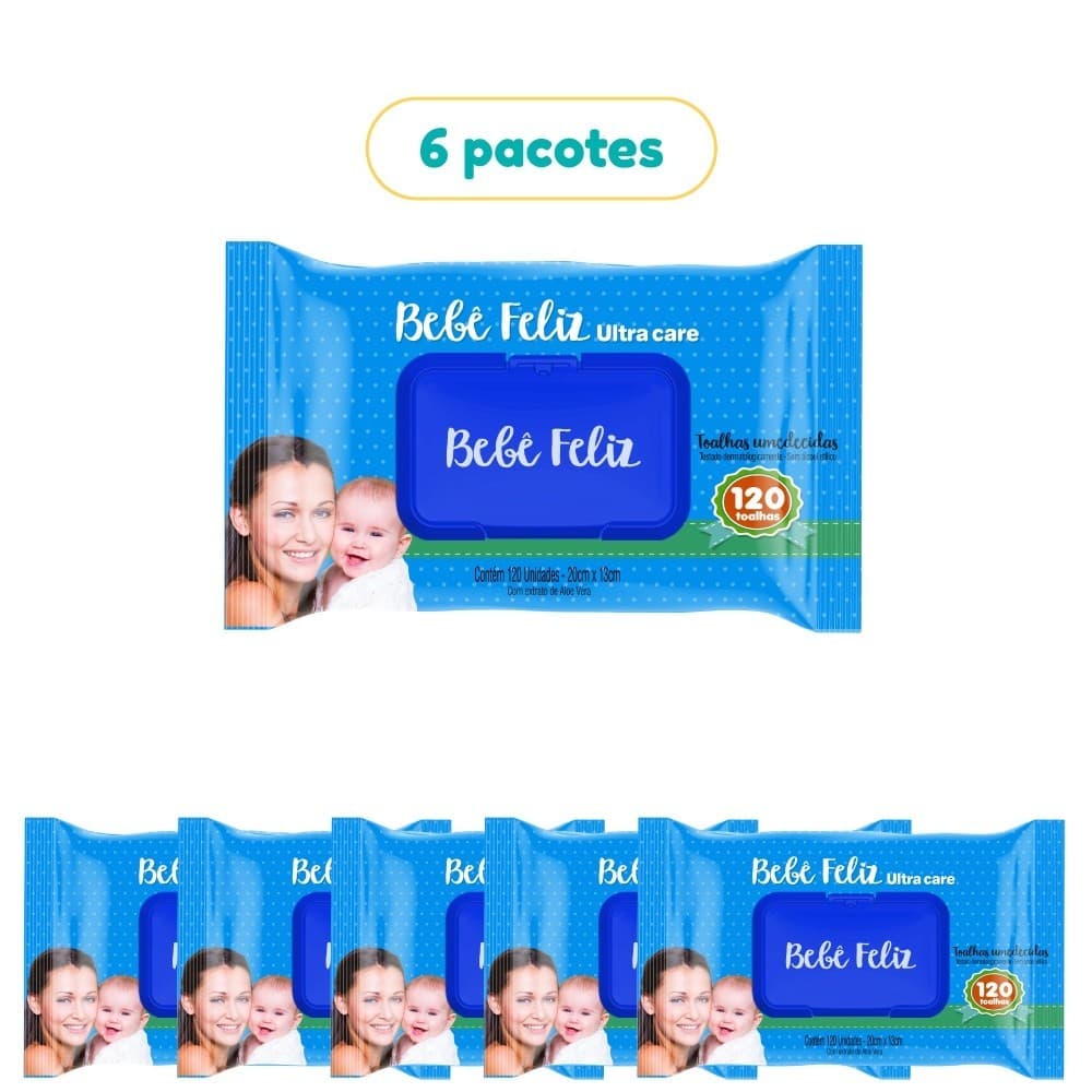 Kit 6 Toalhas Umedecidas Bebê Feliz 120 Folhas Cada Promoção
