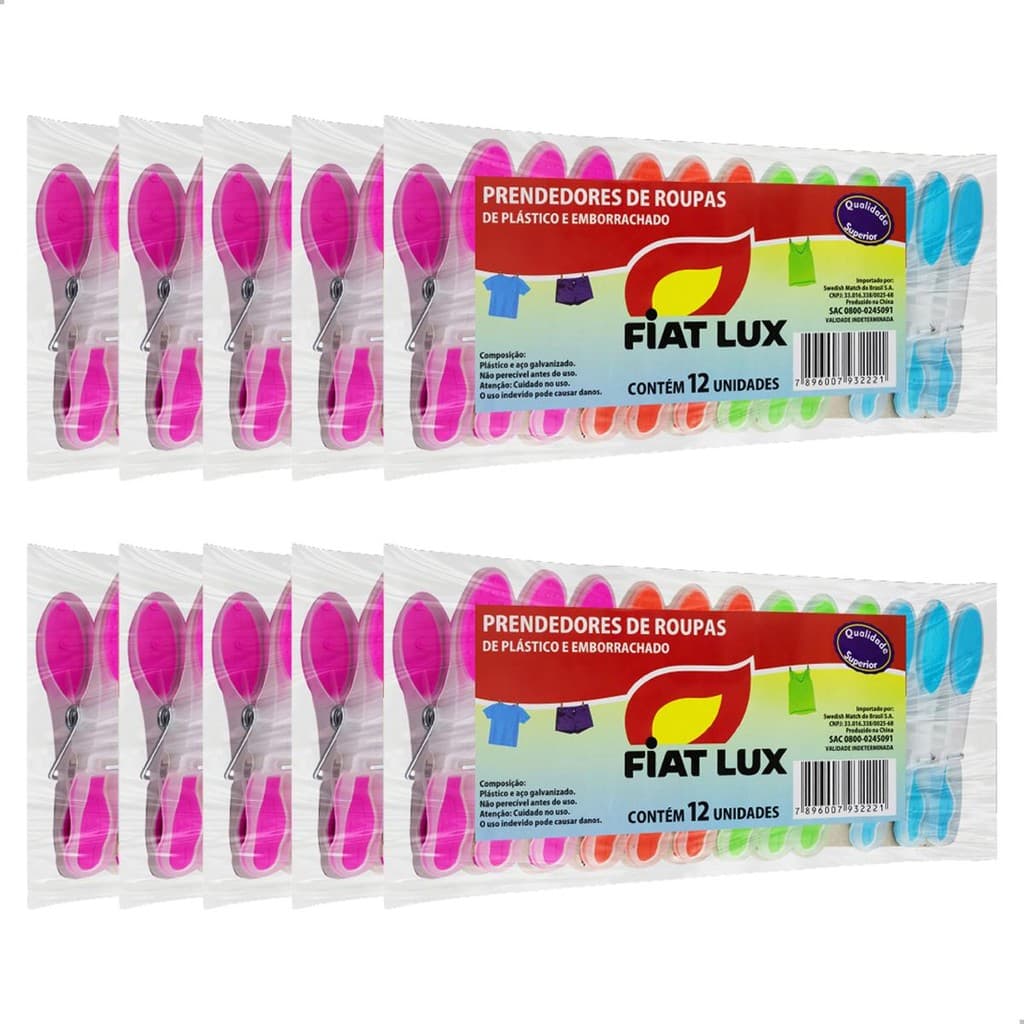 Kit 120 unidades Prendedores de Roupas Plástico Emborrachado para Varal Alta Qualidade Fiat Lux