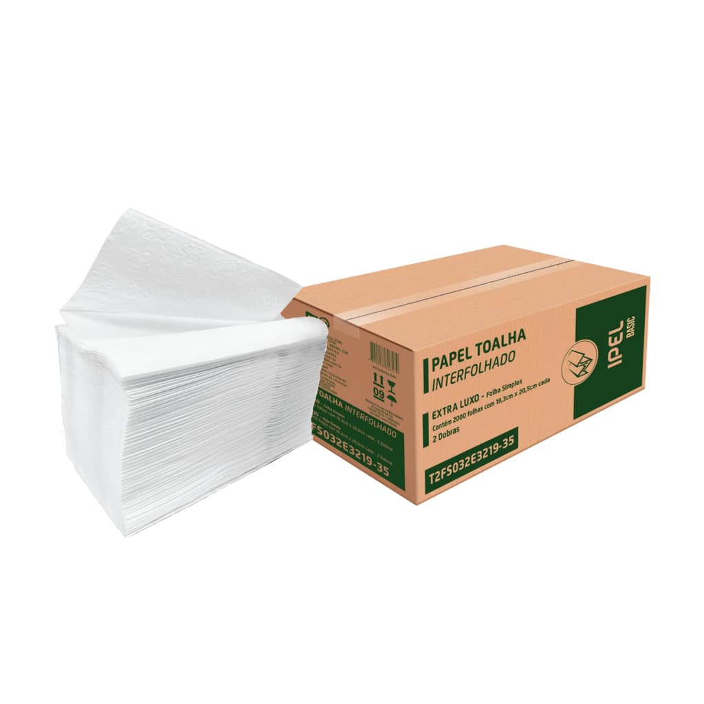 Papel Toalha Interfolha Basic 2 Dobras Folha Simples 19,3x20,5cm com 2.000 Folhas Ipel