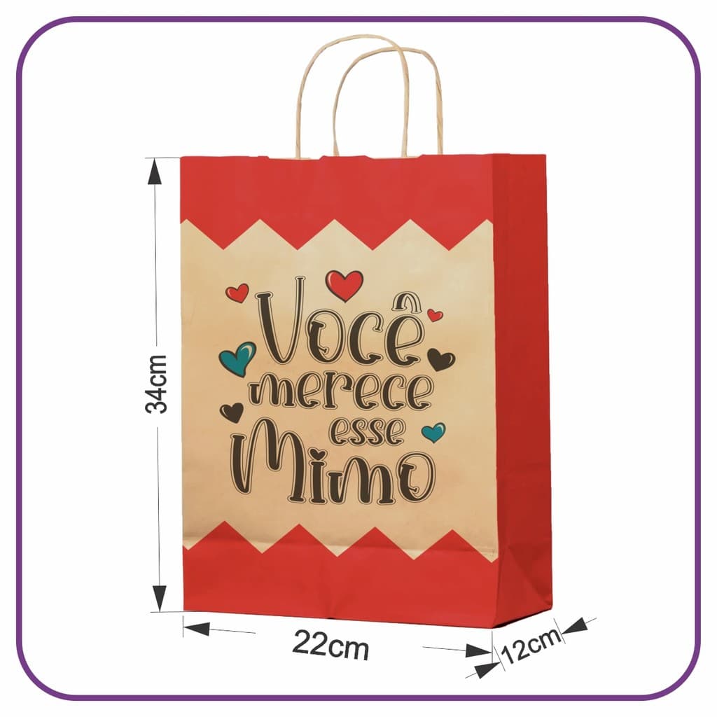 Sacola Kraft para Presente Mimo 10 Unidades - M (22x12x34)