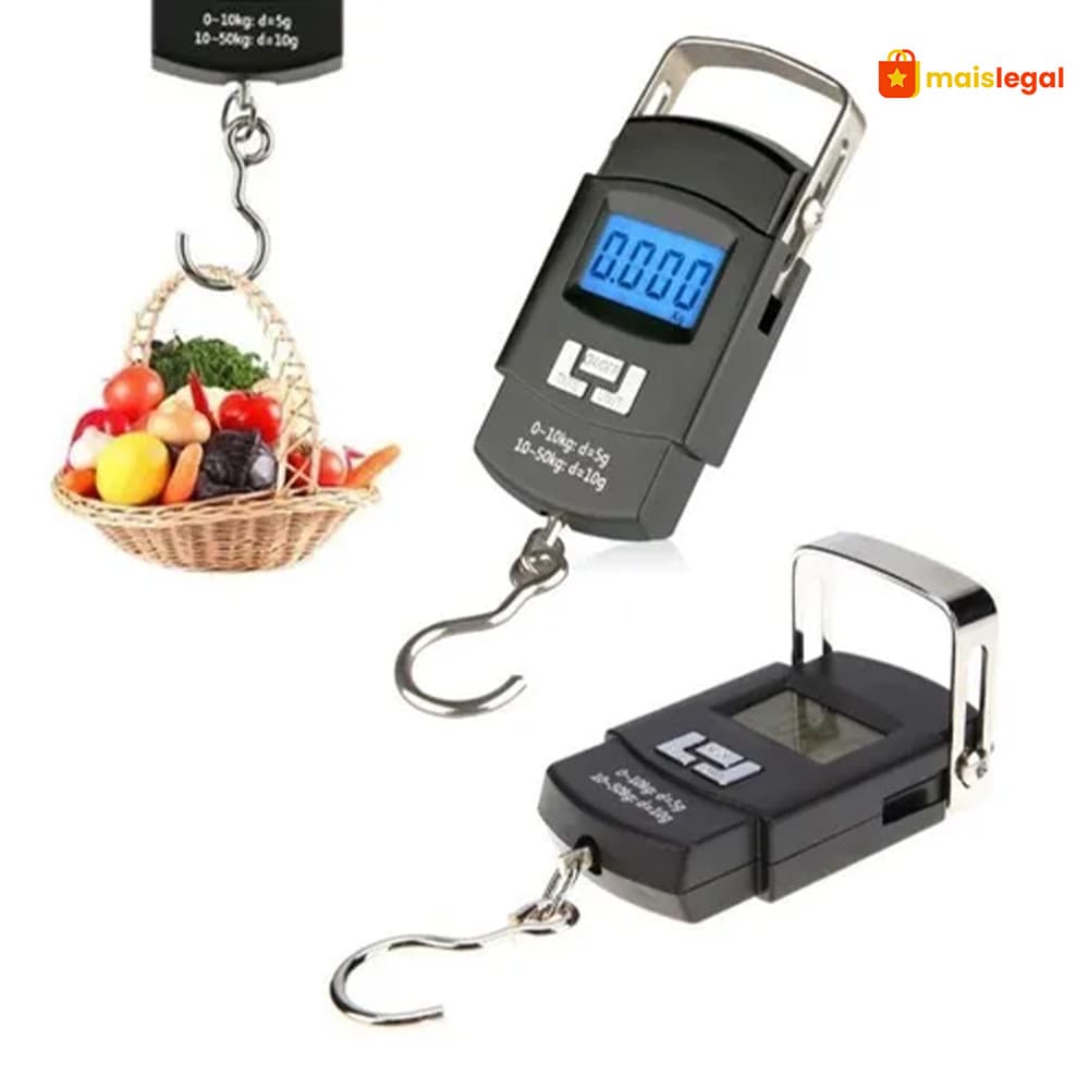 Balança Digital 50kg De Mão Profissional Bagagem Mala Pescaria Leve Prática Com Gancho