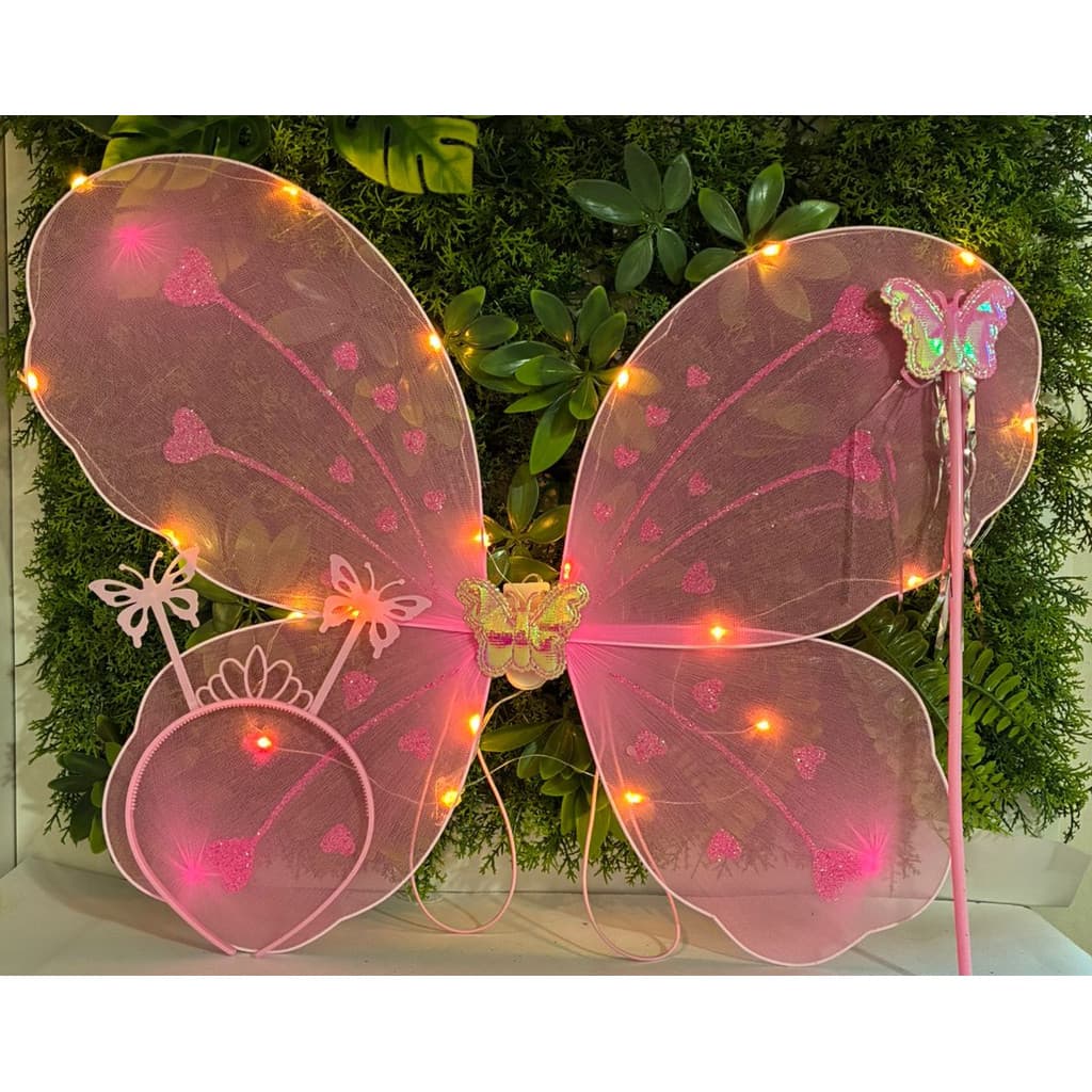 Kit  Asa Borboleta  LED Pisca + Varinha +Tiara