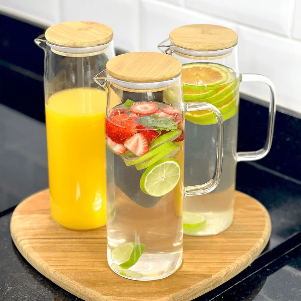 Jarra De Vidro Suco E Agua Com Tampa De Bambu 1,2L Lehavi