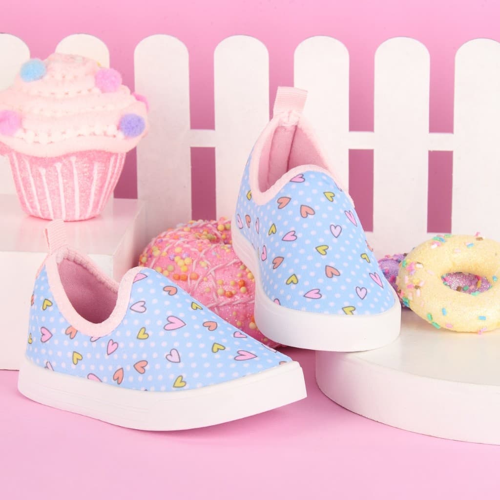 Tenis Escolar Calce Facil Azul Coração Estampado Slip On Caminhada Corrida infantil Criança Volta as Aulas