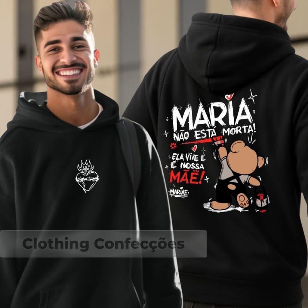 Moletom Com Capuz E Bolso Maria Ela Vive E É Nossa Mãe Rainha Blusa De Frio Unissex