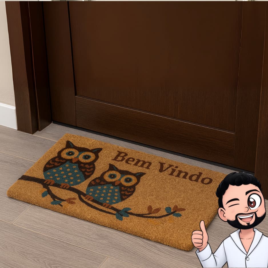 Tapete Capacho Fibra de Coco Emborrachado Antiderrapante 60cm x 33cm Decorativo Porta De Entrada