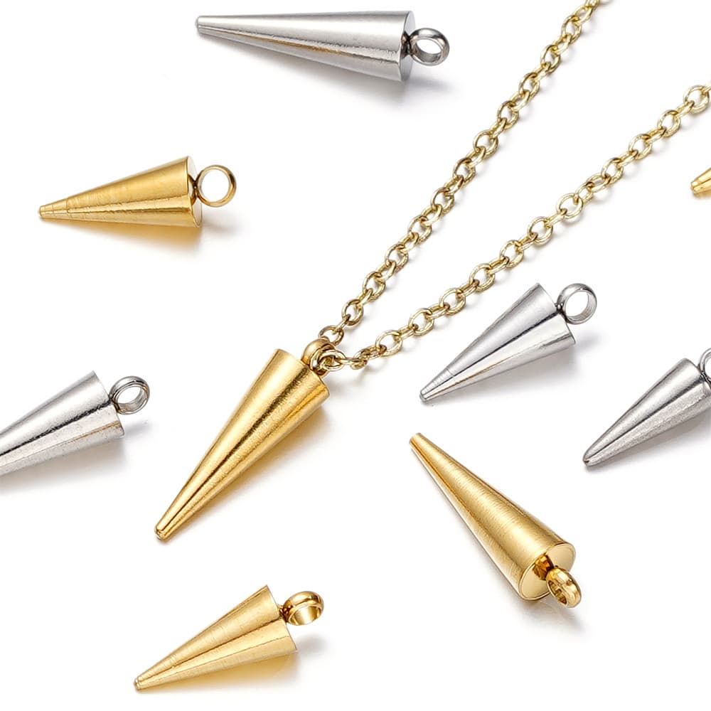 St. kunkka 2-10Pcs Pingente de aço inoxidável Pingente Geométrico Cônico de 14-18mm para fabricação de Pulseiras de Bricolagem