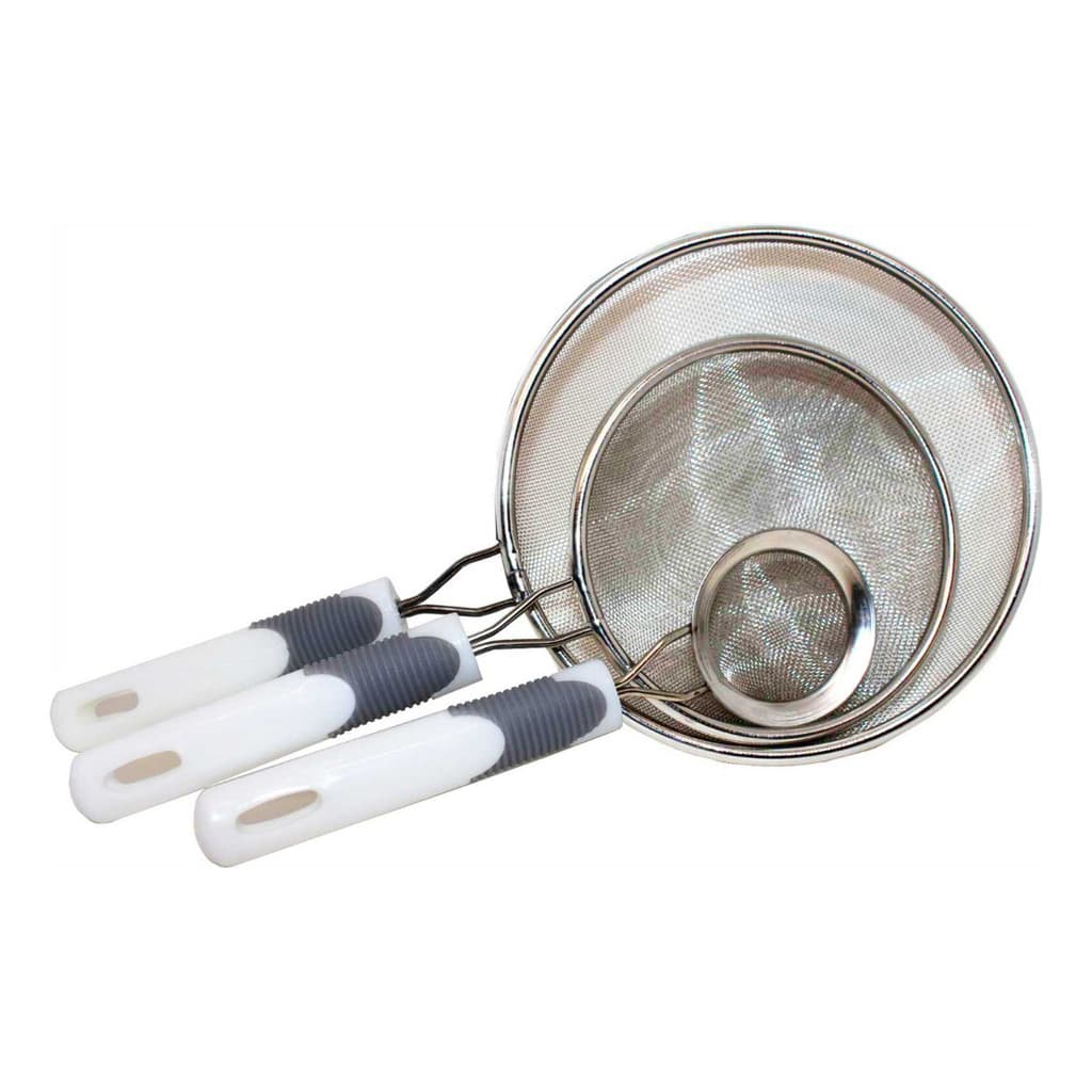 Peneira 100% Aço Inox Cabo Plástico Kit C/3 Pç (6-14-18cm)