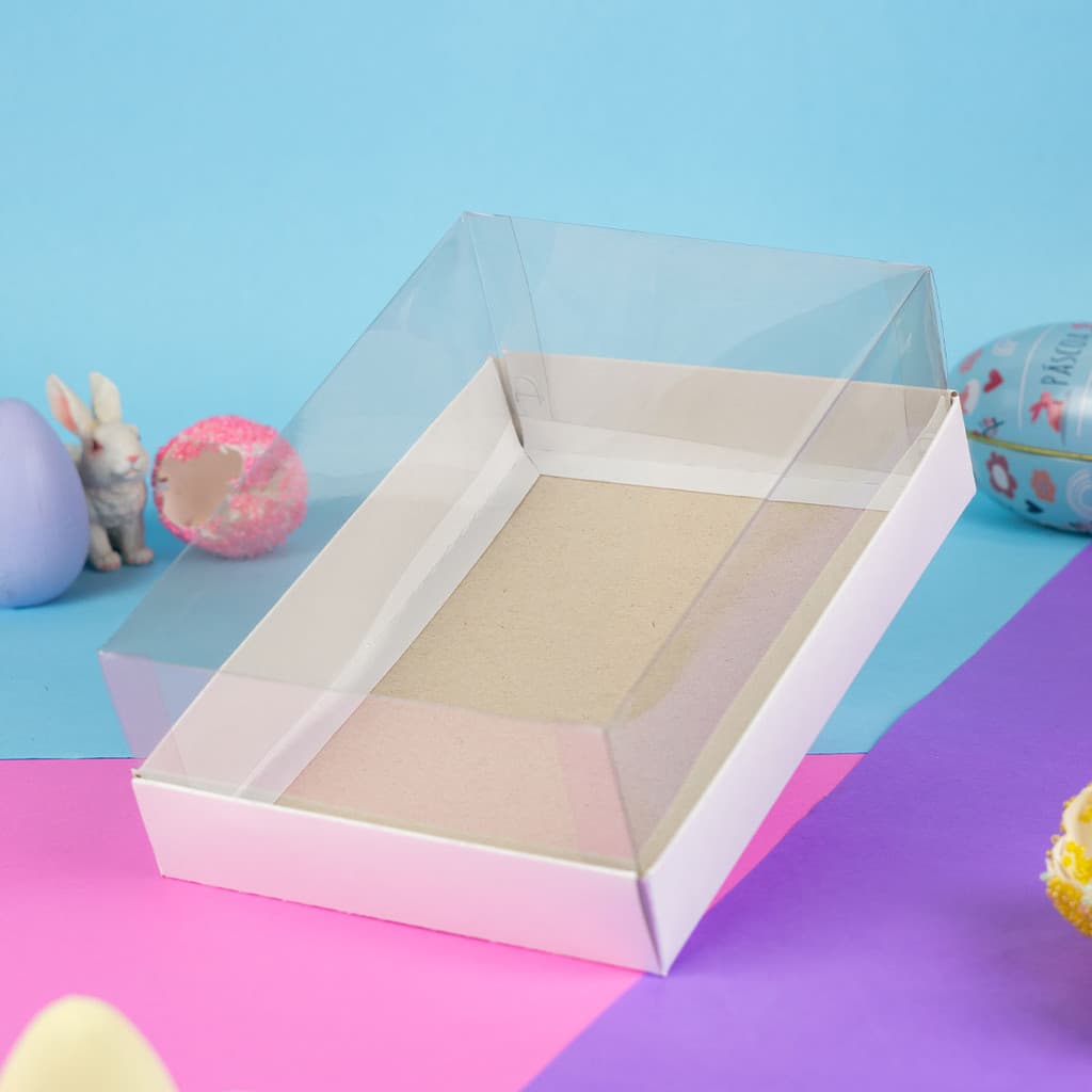 10 Caixas com Tampa Acetato para Presentes, Artesanatos 21x15x7,5 cm  - Branco Duplex