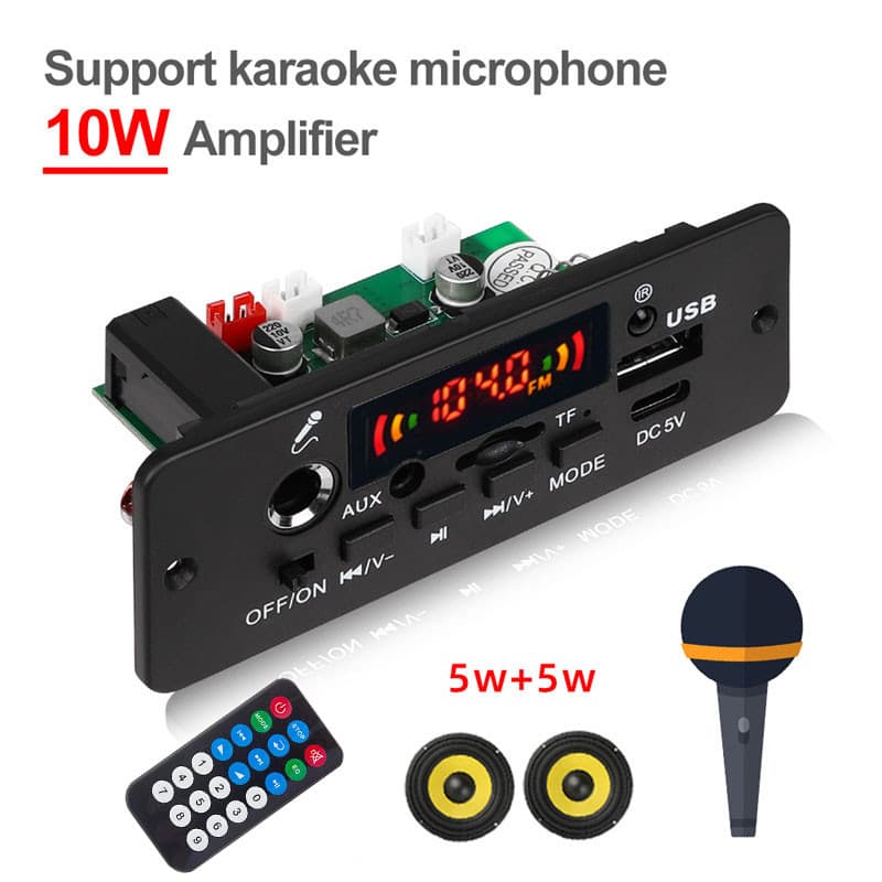 10W Amplificador Bluetooth DIY MP3 Decodificador Placa 5W DC 5V Leitor De Música Carro Módulo Rádio FM TF Gravação USB M