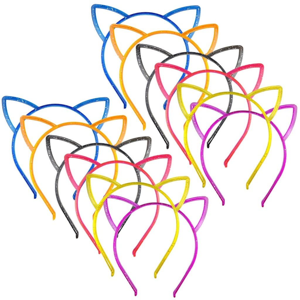 Kit 12 Tiaras Gatinho Colorido Festa Plástico Acrílico