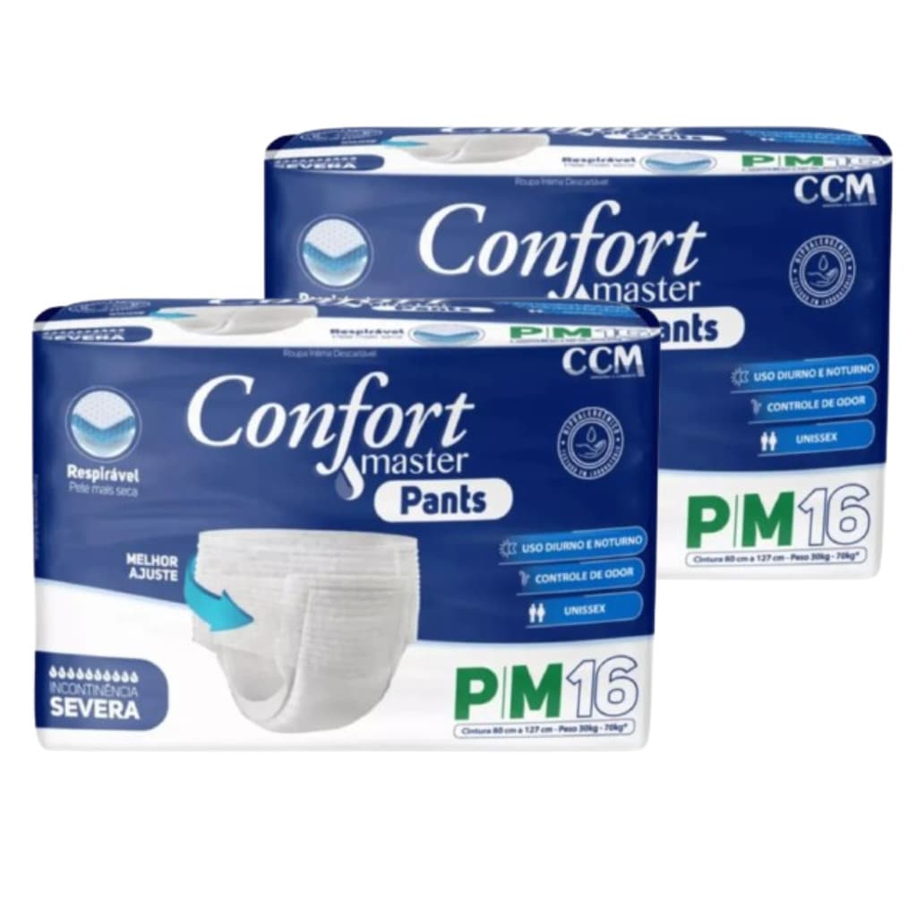 Kit 2 Fraldas Calça Descartável Geriátrica Adulto Confort Master Pants - P M Total 32 Unidades