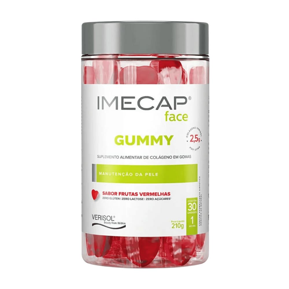 🍓 Colágeno Imecap Face Gummy – Verisol 2,5g – 30 Gomas – Frutas Vermelhas – 210g