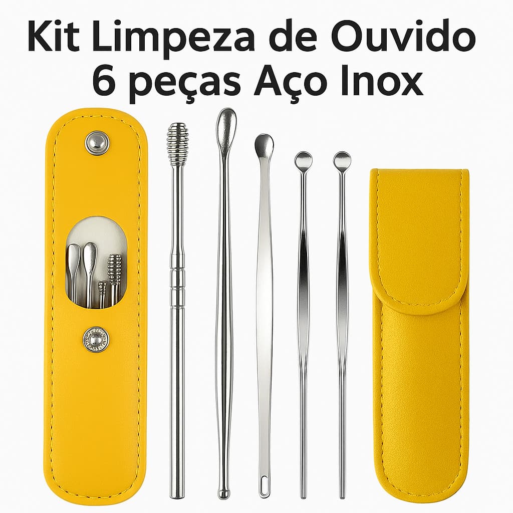 Removedor  de Cera de Ouvido 6 peças Portátil Aço Inox com Estojo