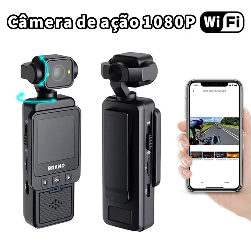 Mini Câmera Esportiva 1080P WiFi | Vestível, Portátil, Gravador de Viagem e Ciclismo