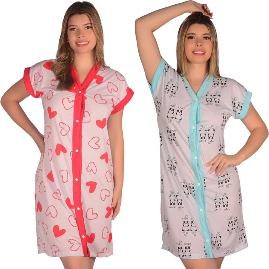 Kit com 2 Camisolas Amamentação Hospitalar Cirúrgica Abre na Frente - P ao 54