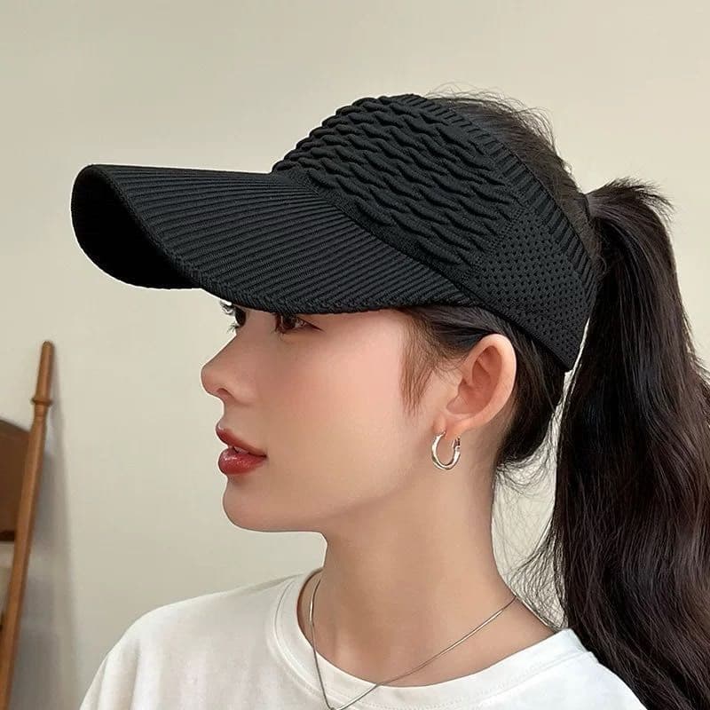 Boné Viseira Feminina Aba Longa Chapéu Praia Piscina Respirável 帽子单色