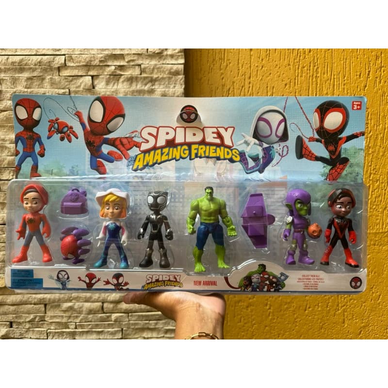 kit Cartelado Spidey Amazing Friends Homem aranha e amigos 5 Bonecos acessórios articuláveis 16 cm Envio Imedito