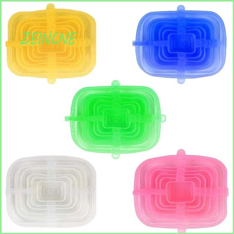 ZEIN 6 Tampas Recipiente Quadrado Silicone Fácil Usar Selo Hermético Armazenamento Cozinh