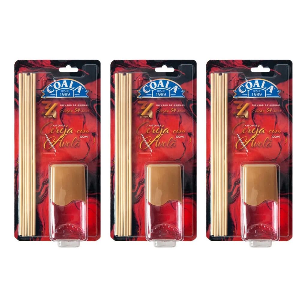 Kit 3 Coala Difusor de Aromas e Ambientes Cereja com Avelã 100ML - Com Varetas - Perfumado