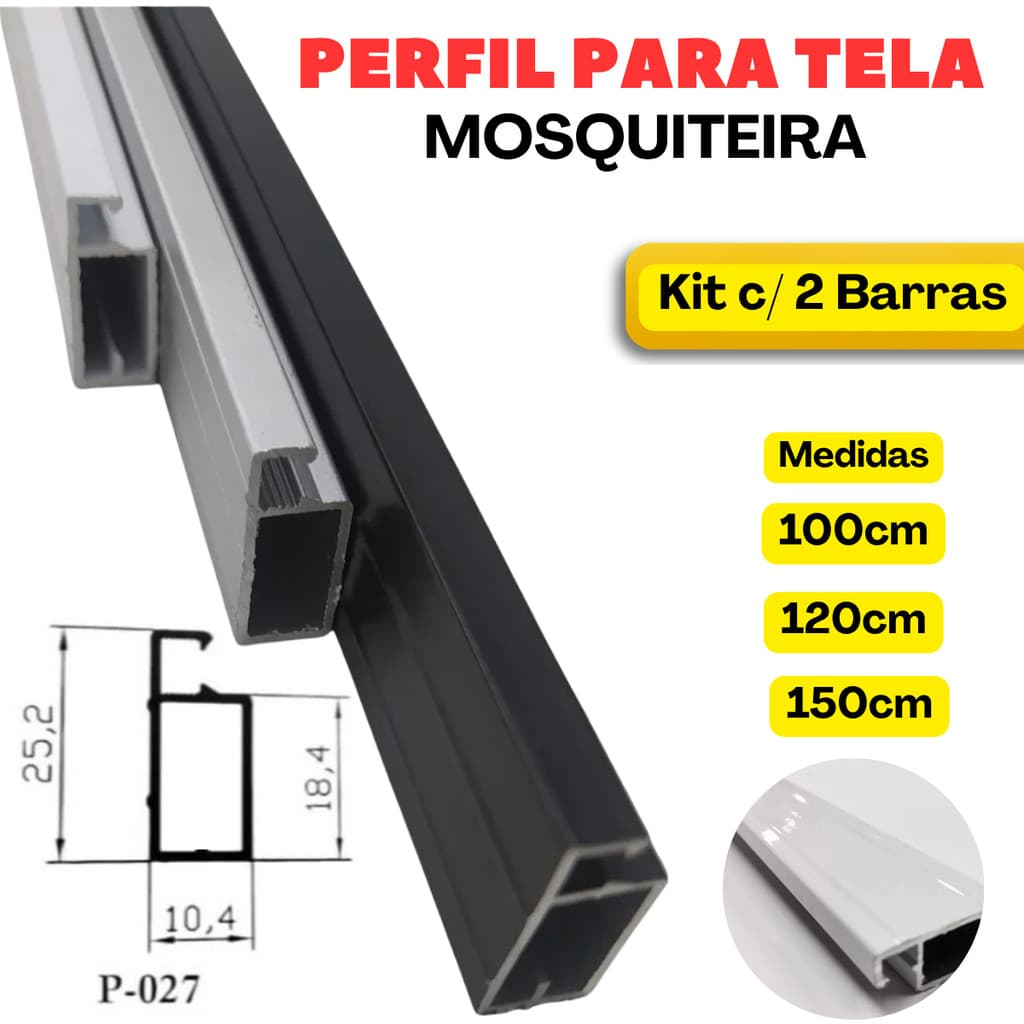 Perfil Em Alumínio Para Tela Mosquiteiro C/ 2 Barras Branco e Preto