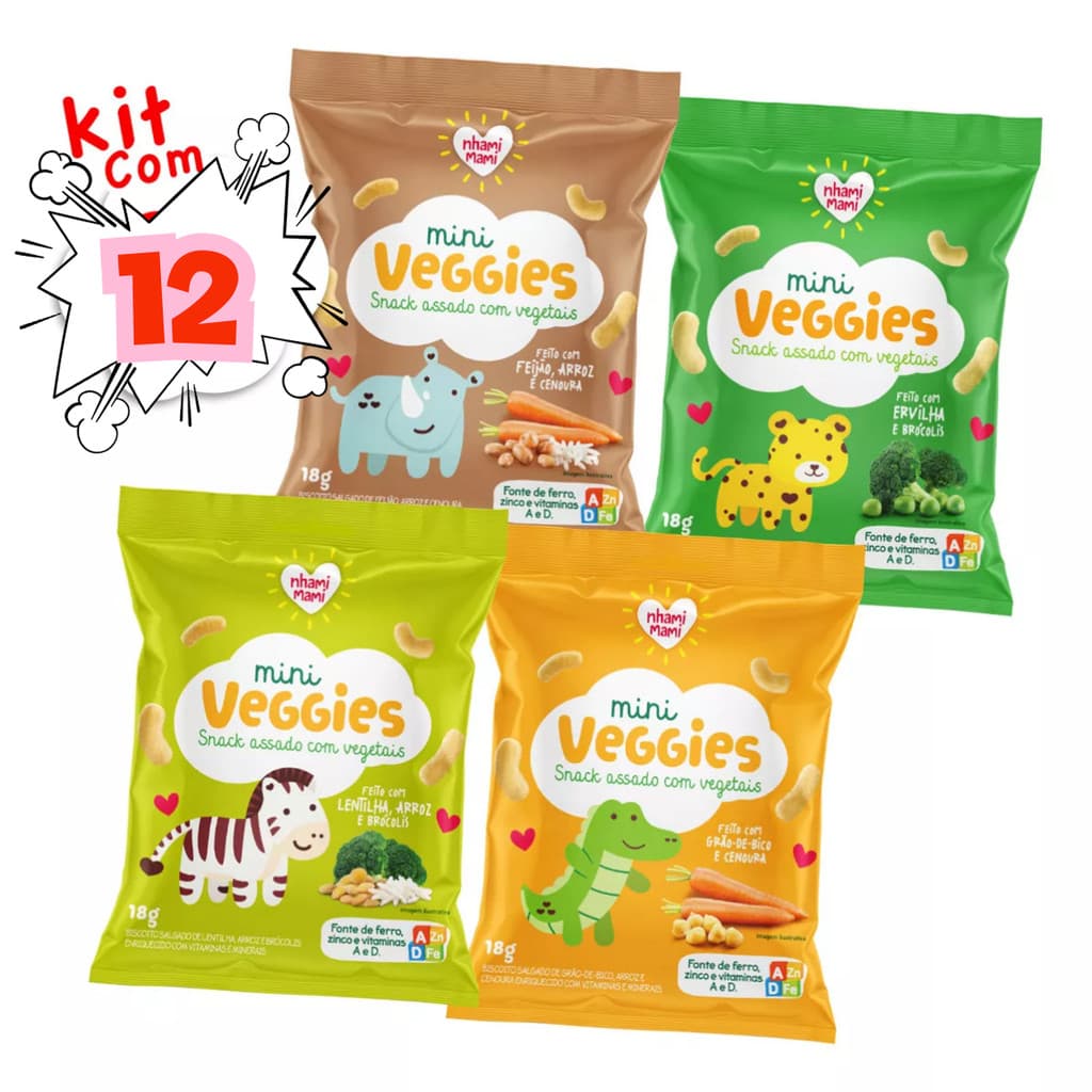 Kit 12 Und Mini Veggie Snack Integral Todos Os Sabores - 18g