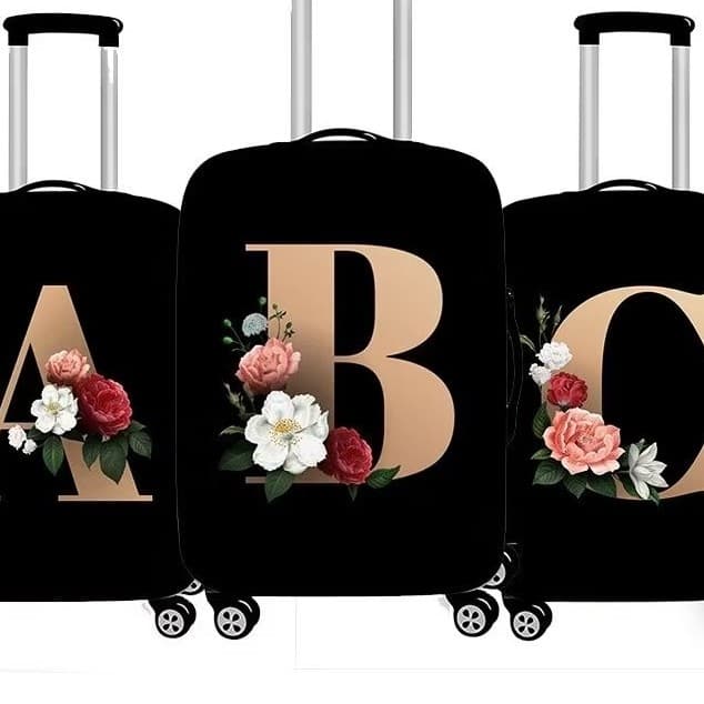 Capa De Bagagem Premium Elástica Sua Inicial Para Viagem Mala Grande Protetora Floral Personalizada