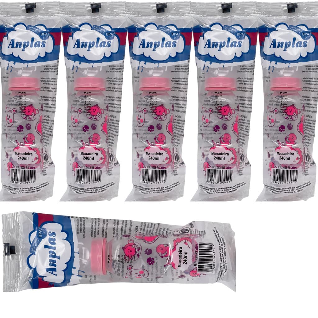 6 Mamadeiras Atacado Anplas 240ml Bico Redondo