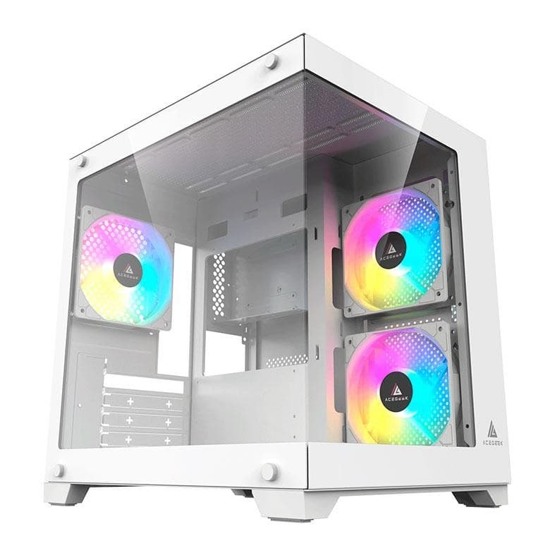Gabinete Gamer Acegeek Gimli, Rainbow, Mid-Tower, Lateral de Vidro, Com3 Fans Branco AG-GIMLI-WH-3F