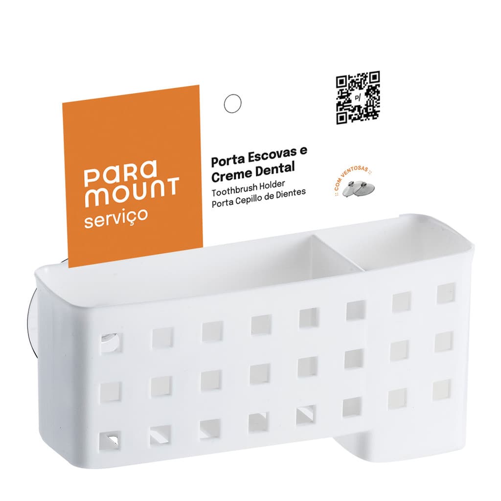 Porta Escova e Creme Dental com Ventosas - Branco ou Preto