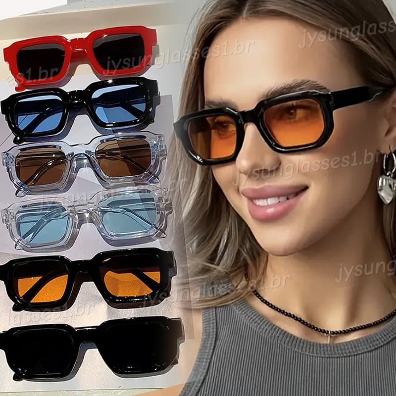 Europeu E Americano Retro Retangular Óculos De Sol Para Mulheres Moda Ins Quadrado Pequeno Quadro Multicolorido Neutro R
