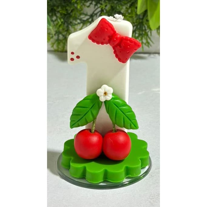 Vela de aniversário Cereja em biscuit