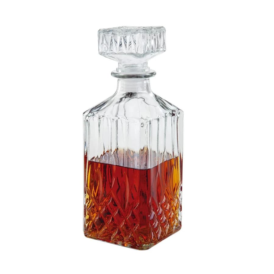 Garrafa Whisky Decanter De Vidro Transparente Cristal Licoreira Tampa 1 Litro
