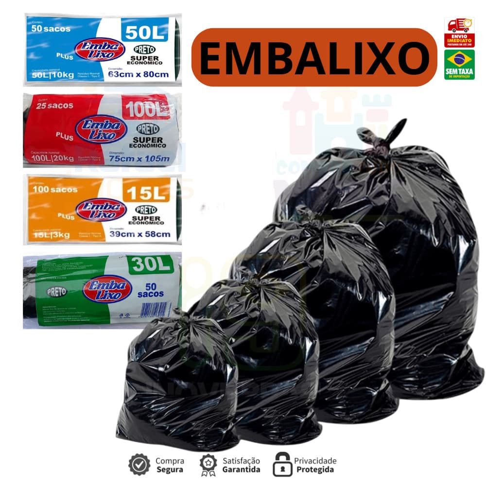 EmbaLixo Saco de Lixo resistente com 100 unidades 15/30/50/100 Litros